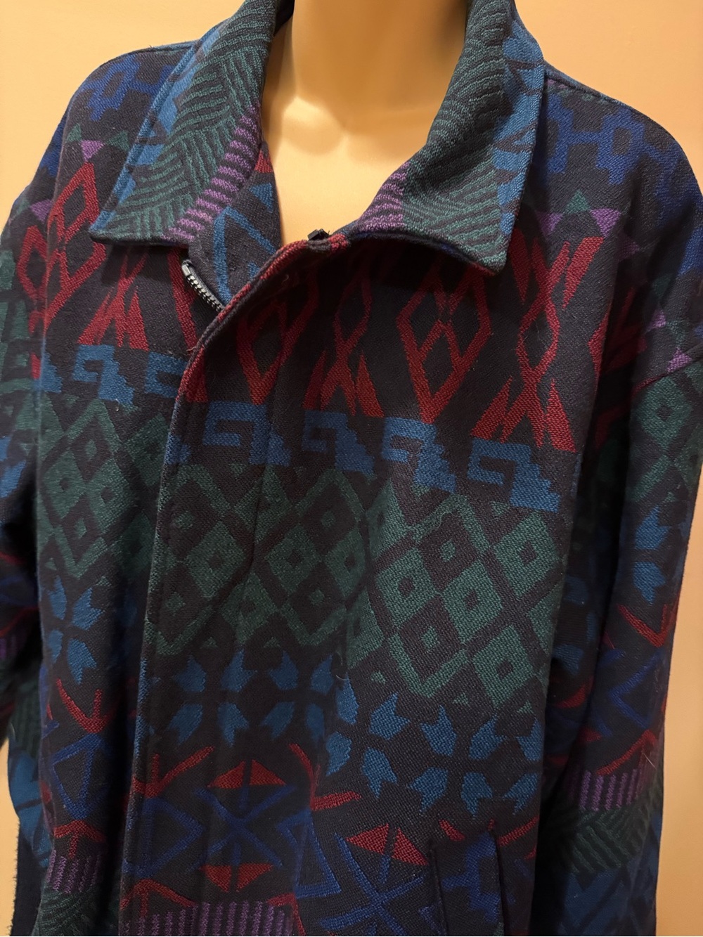Pendleton 100% Virgin Wool Bomber Jacket Aztec Southwest size XL blue green